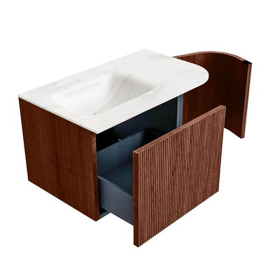 Mondiaz KURVE-DLUX Badkamermeubelset - 75x46x40cm - 1 lade - 1 deur - wastafel solid surface - links - zonder kraangat - Ruby
