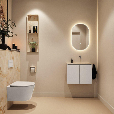 MONDIAZ TURE-DLUX Meuble de toilette 60 cm Linen. EDEN lavabo Frappe position droite. Sans trou de robinet.