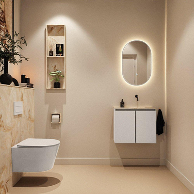 MONDIAZ TURE-DLUX Meuble toilette - 60cm - Linen - EDEN - vasque Frappe - position droite - sans trou de robinet