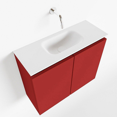 MONDIAZ TURE Toiletmeubel 60x23x50cm met 0 kraangaten 2 deuren fire mat Wastafel Eden midden Solid Surface Wit