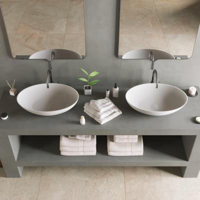 Ideavit Solidthin lavabo à poser 60x40x14.5cm ovale 0 trous de robinet 1 cuve Solid surface blanc