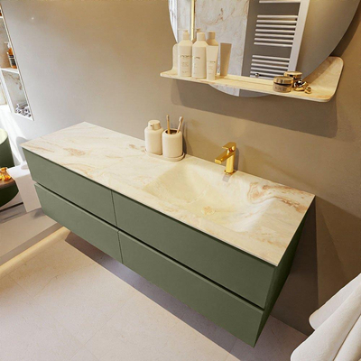 Mondiaz VICA-DLUX ensemble de meuble de salle de bain - 150cm - meuble sous-vasque armée - 4 tiroirs - lavabo encastré nuage droite - 1 trou de robinet - version haute de 60cm - frape