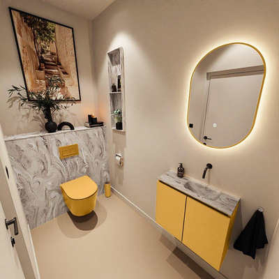 MONDIAZ TURE-DLUX Meuble WC 60cm Ocher. Lavabo EDEN Glace position droite. Sans trou de robinet.