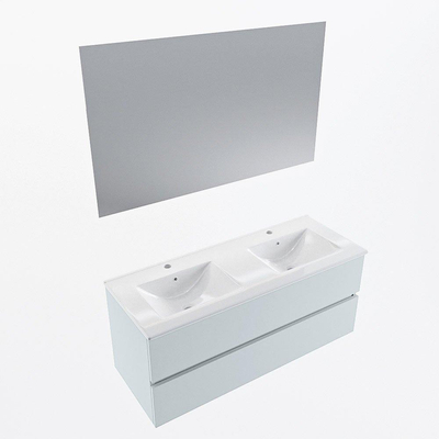 Mondiaz VICA ensemble de meuble de salle de bain - 120cm - meuble sous-vasque argile - 2 tiroirs - lavabo denia double - 2 trous de robinet - couleur Blanc Brillant - miroir LED - version XL 60cm de haut