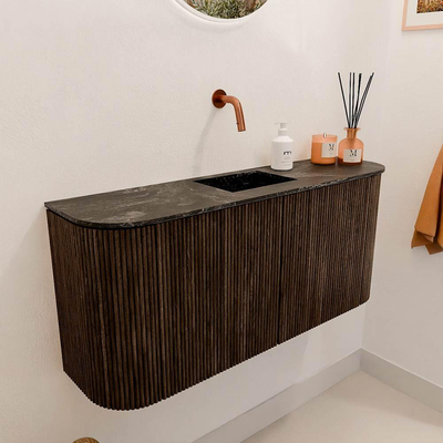 Mondiaz JOYA-DLUX 93.2cm toiletmeubel - ronding links en rechts kleur Walnut - Wastafel FAYE positie Midden Zonder kraangat kleur Lava.