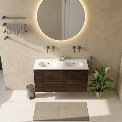 Saniclass Holz Atelier Ensemble de meubles de salle de bains - 120x45x74cm - Chaci lavabo en céramique blanc - 2 vasques - sans trous de robinetterie - 2 tiroirs - chêne charcoal mat (bois)