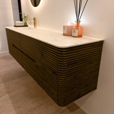 Mondiaz CIRO-DLUX Badkamermeubelset - 180x45x50cm - Solid surface wastafel Opalo - 1 wasbak Links - 1 kraangat - 4 lades - Shadow