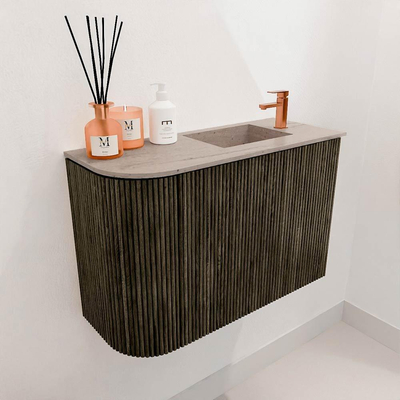 Mondiaz JOYA-DLUX 61.6cm toiletmeubel - ronding links kleur Shadow - Wastafel FAYE positie Rechts 1 kraangat kleur Saba.