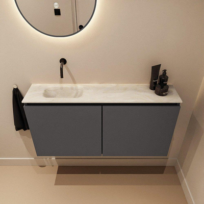 MONDIAZ TURE-DLUX Meuble toilette - 100cm - Dark Grey - EDEN - vasque Ostra - position gauche - sans trou de robinet