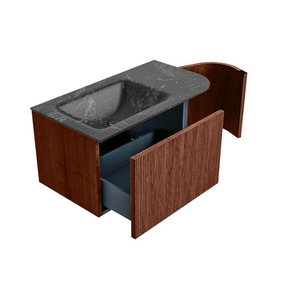 Mondiaz KURVE-DLUX Badkamermeubelset - 85x46x40cm - 1 lade - 1 deur - wastafel solid surface - links - 1 kraangat - Ruby