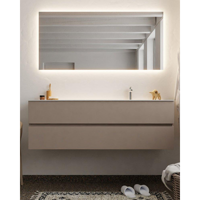 MONDIAZ VICA Badkamermeubelset - 150cm - 2 lades - wasbak Cloud rechts - 1 kraangat - solid surface smoke