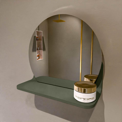 Mondiaz SPOT Badkamerspiegel - rond 30cm - spiegelplanchet - kleur Army