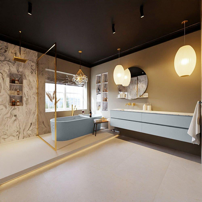 MONDIAZ VICA-DLUX Ensemble meuble de salle de bains - 200cm - meuble bas clay - 4 tiroirs - lavabo encastré cloud gauche - sans trous de robinet - version haute 60cm - glace