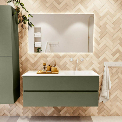 Mondiaz VICA Ensemble meuble de salle de bains - 120cm - army - 2 tiroirs - Lavabo MOON - droit - 1 trou de robinet - couleur talc - Version XL 60cm de hauteur