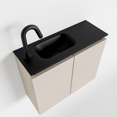 MONDIAZ TURE Toiletmeubel 60x23x50cm met 1 kraangaten 2 deuren linen mat Wastafel Eden links Solid Surface Zwart