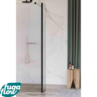 FugaFlow Eccelente Vetro zijwand - 50x200cm - ribbel glas - 8mm - met hoekprofiel - mat zwart -