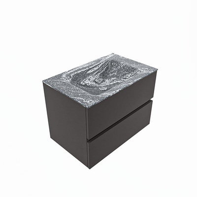 Mondiaz VICA-DLUX ensemble de meuble de salle de bain - 70cm - meuble sous-vasque gris foncé - 2 tiroirs - lavabo encastré cloud milieu - 1 trou de robinet - miroir modèle spot - version XL 60cm haut - lave