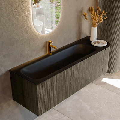 Mondiaz KURVE Ensemble de meuble salle de bain - 145x46x40cm - 1 tiroir - 1 porte - lavabo en solid surface - gauche - 1 trou de robinet - Shadow
