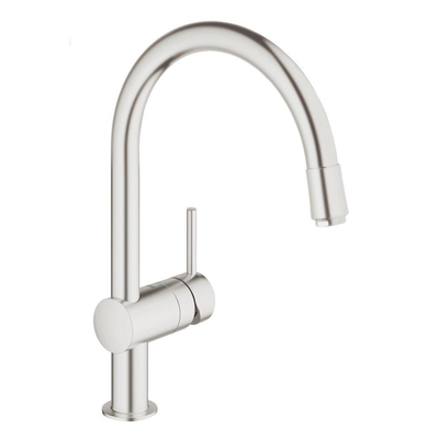 GROHE Minta Mitigeur de cuisine - haut - bec rond orientable/extensible - SuperSteel brossé