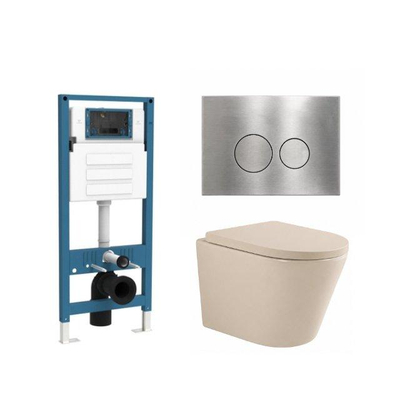 QeramiQ Dely Set de toilettes - réservoir encastré Qeramiq Flush - abattant 35mm - plaque de commande en métal inox - boutons ronds - beige