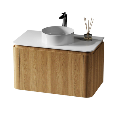Saniclass Terra Meuble sous-lavabo - 80cm - 2 tiroirs - coins arrondis - sandwood (chêne clair)