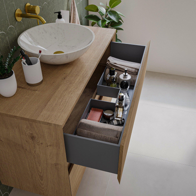 Saniclass Holz Atelier Meuble sous lavabo de salle de bains - 100x45x60cm - 2 tiroirs - Chêne naturel