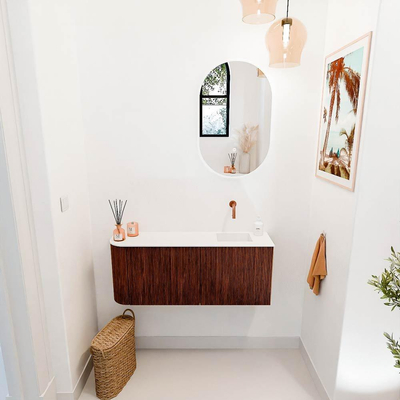 Mondiaz JOYA 101.6cm toiletmeubel - ronding links kleur Ruby - Wastafel FAYE positie Rechts Zonder kraangat kleur Talc.