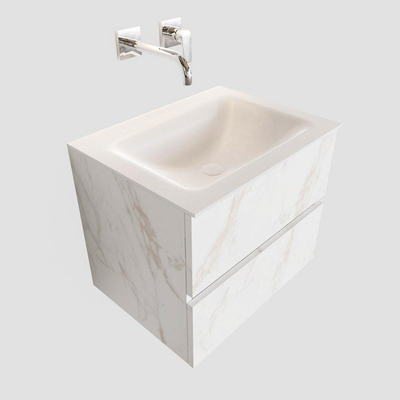 MONDIAZ VICA Badkamermeubelset - 60cm - 2 lades - wasbak Cloud midden - 0 kraangaten - solid surface carrara marmer