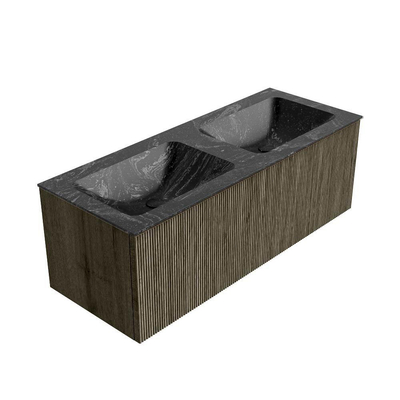 Mondiaz KURVE-DLUX Badkamermeubelset - 120x46x40cm - 1 lade - wastafel solid surface - dubbel - 2 kraangaten - Shadow
