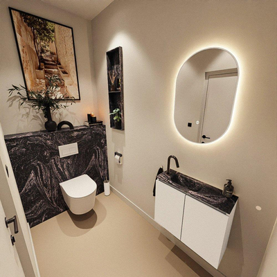 MONDIAZ TURE-DLUX Meuble toilette - 60cm - Talc - EDEN - vasque Lava - position gauche - 1 trou de robinet