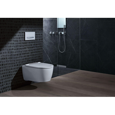 Geberit One pack Wandcloset - diepspoel - turboflush - 37x54cm - closetzitting - Designafdekking glansverchroomd - KeraTect - glans wit
