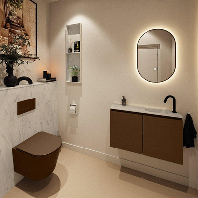 MONDIAZ TURE-DLUX Meuble toilette - 80cm - Rust - EDEN - vasque Opalo - position droite - 1 trou de robinet