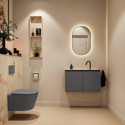 MONDIAZ TURE-DLUX Meuble toilette - 80cm - Dark Grey - EDEN - vasque Frappe - position centrale - 1 trou de robinet