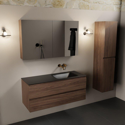 Mondiaz Aivy ensemble meuble de salle de bains - 120x45x50cm - 0 trous de robinet - 1 vasque urban Solid surface - Droite - 2 tiroirs - Avec armoire de toilette - Mélaminé Moka