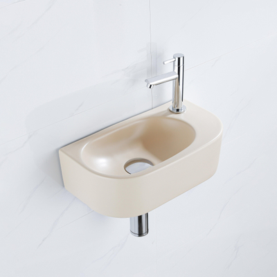 QeramiQ Fuente fonteinset – halfrond – 40x21.5x12 cm – keramiek beige – kraangat rechts – chromen kraan