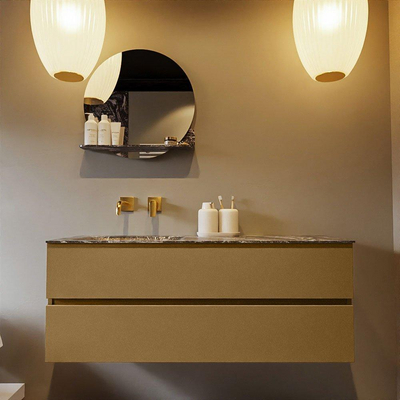 Mondiaz VICA-DLUX ensemble de meuble de salle de bain - 130cm - meuble sous-vasque oro - 2 tiroirs - lavabo encastrée cloud gauche - sans trous de robinet - version haute de 60cm - lave