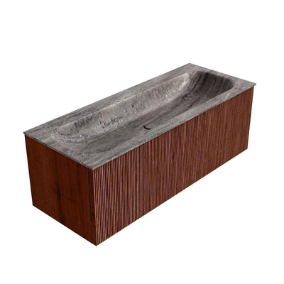 MONDIAZ KURVE-DLUX Meuble de salle de bains 120 cm couleur Ruby avec 1 tiroir et 0 porte. Lavabo BIG LARGE au milieu sans trou de robinet Oza.