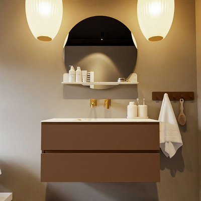 Mondiaz VICA-DLUX Badkamermeubelset - 100cm - rust - 2 lades - Inbouw wastafel CLOUD - midden - zonder kraangat - kleur Frappe - XL versie 60cm hoog