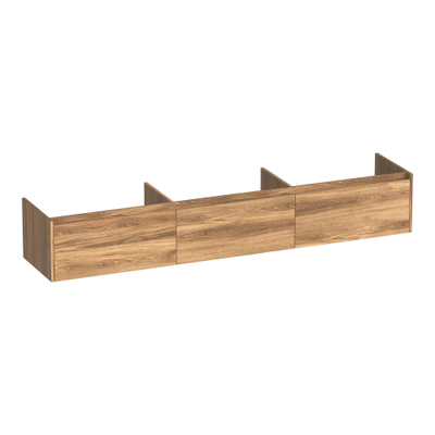 BRAUER Embrace wastafelonderkast - 219.8x35x45.5cm - met 3 softclose lades - greeploos - 0 sifon uitsparingen - Honey