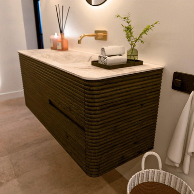 Mondiaz CIRO-DLUX Ensemble de meubles de salle de bains - 120x45x50cm - lavabo en solid surface Frappe - 1 vasque au milieu - sans trous de robinet - 2 tiroirs - Shadow