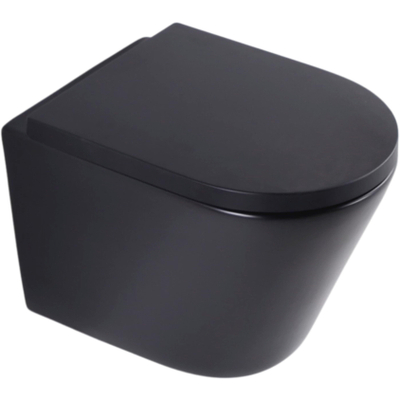 FugaFlow Eccelente Pietra Pack WC suspendu - 36,3x51,7cm - chasse profonde - sans rebord - abattant 35mm - noir mat