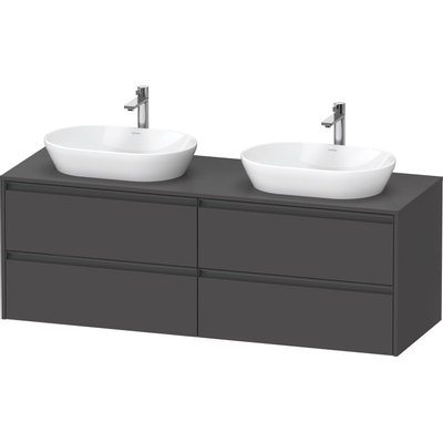 Duravit Ketho 2 meuble bas de lavabo avec plan console inclus avec 4 tiroirs pour double vasque 160x55x56.8cm avec poignées graphite anthracite mat