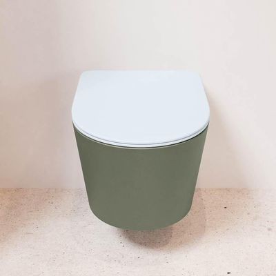 Mondiaz LAVIE WC suspendu – sans bride – 36 x 53 cm – avec abattant softclose – Army (vert), abattant Clay (bleu clair/gris)