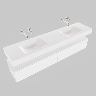 MONDIAZ ALAN 200cm - meuble bas - 2 tiroirs - lavabo suspendu - 2 cuves - 0 trous de robinet - talc