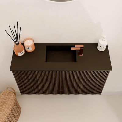 Mondiaz JOYA 70cm toiletmeubel - kleur Walnut - Wastafel FAYE positie Midden 1 kraangat kleur Urban.