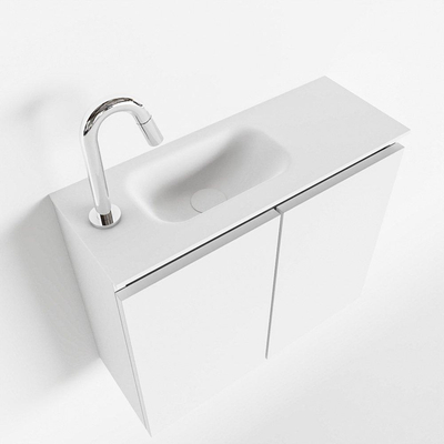 MONDIAZ TURE Kit lave-mains - 60x23x50cm - 1 trou de robinet - 2 portes - talc mat - Lavabo à gauche - Solid Surface Blanc