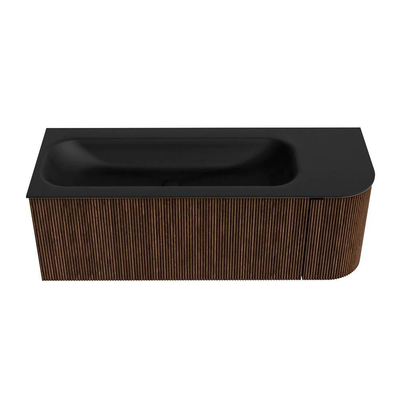 MONDIAZ KURVE Meuble de salle de bains 125 cm avec module 25 R couleur Walnut avec 1 tiroir et 1 porte. Lavabo BIG MEDIUM gauche sans trou de robinet Urban.