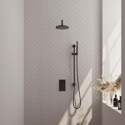 Brauer Black Edition Ensemble de douche pluie encastré - douche principale 20cm - bouton lisse - douchette à main 1 fonction - barre de douche - noir mat