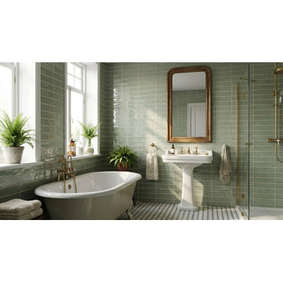 Terravito Corvato wandtegel - 7.5x30cm - 8.5mm - Rechthoek - Overig - glans groen