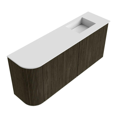 Mondiaz JOYA 91.6cm meuble de toilette - arrondi gauche couleur Shadow - Vasque FAYE position Droite Sans trou de robinet couleur Talc